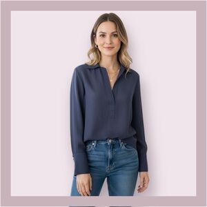 Zara Blue Relaxed Collared Blouse